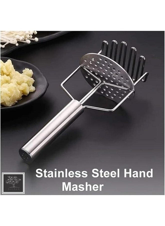 Happy Home - Potato Masher Dual Pressure Design Handheld Stainless Steel Kitchen Tool for Mashed Potatoes - Silver - Image 1