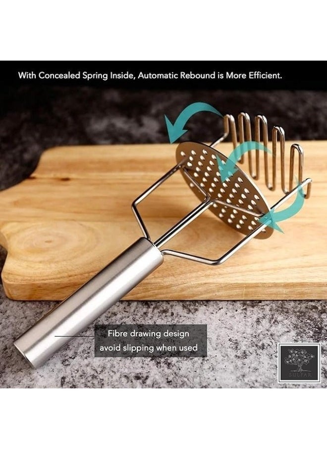 Happy Home - Potato Masher Dual Pressure Design Handheld Stainless Steel Kitchen Tool for Mashed Potatoes - Silver - Image 1