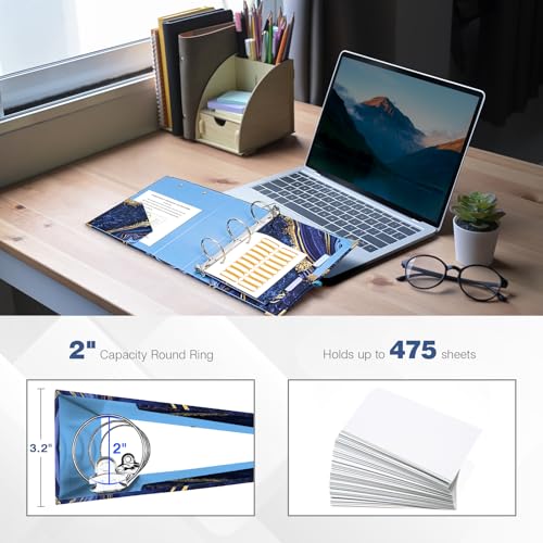 Ospelelf Mini 3Ring Binder 2Inch Cute for 55 x 85 with 5 Tab Dividers File Folder Labels and Low Profile Clipboards Blue Marble for School and Office - Image 3