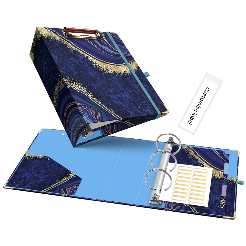 Ospelelf Mini 3Ring Binder 2Inch Cute for 55 x 85 with 5 Tab Dividers File Folder Labels and Low Profile Clipboards Blue Marble for School and Office - Image 2