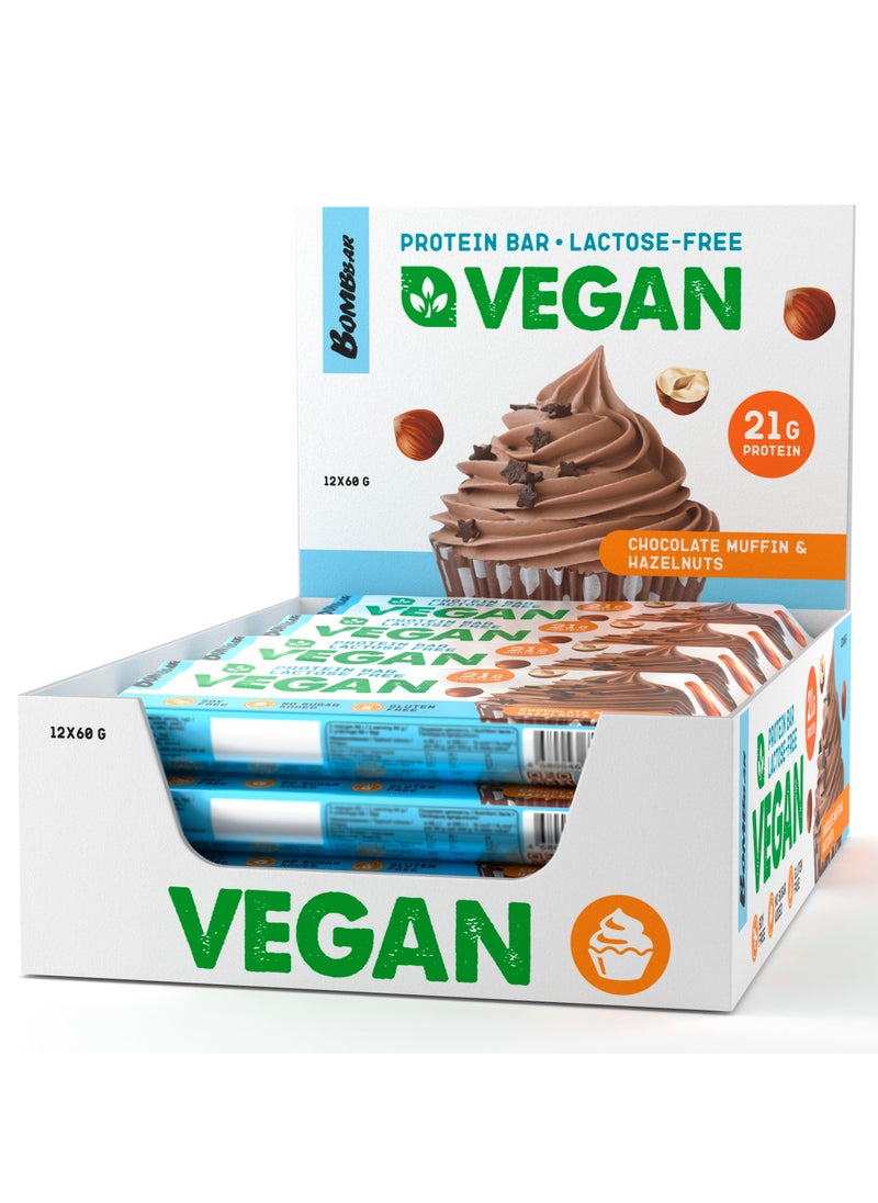 BOMBBAR - Vegan Protein Bar with Chocolate Muffin and Hazelnuts 12x60g - Image 1