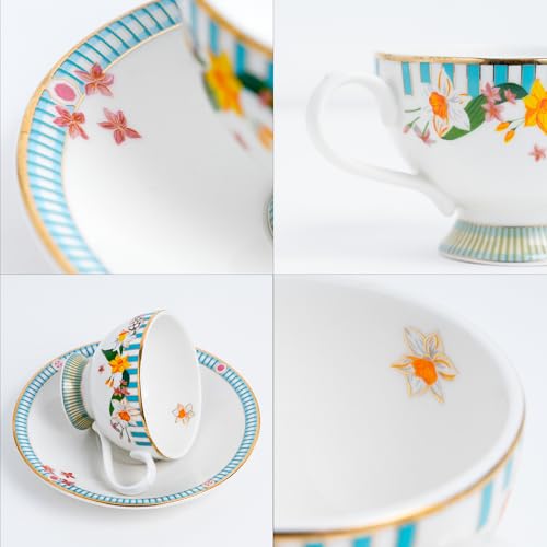 Shay Ceramic Tea Cup Saucer Set, Set of 6, Nargis | Cup Set for Tea | Glossy Finish (Cup Saucer Set of 6 - Nargis) - Image 3