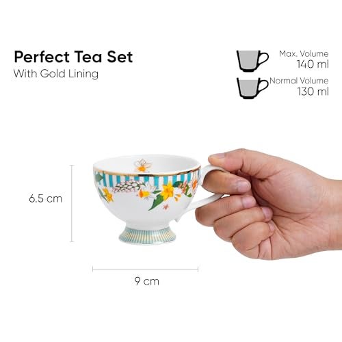 Shay Ceramic Tea Cup Saucer Set, Set of 6, Nargis | Cup Set for Tea | Glossy Finish (Cup Saucer Set of 6 - Nargis) - Image 4