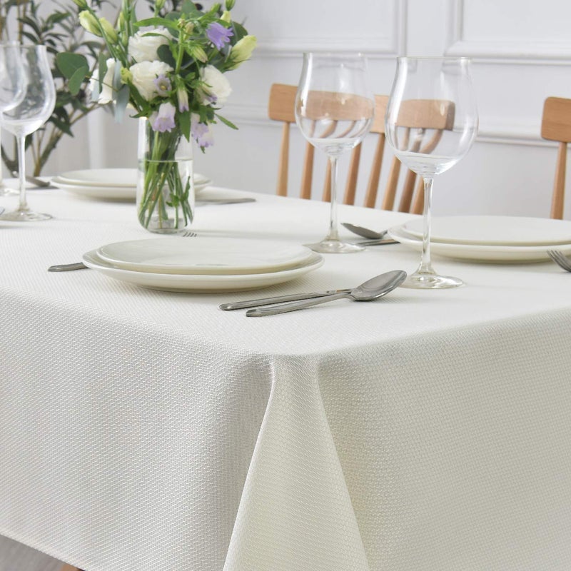 maxmill Jacquard Square Tablecloth Stain Resistant Waterproof Wrinkle Resistant Washable Soft Table Cloth  Decorative Fabric Table Cover for Dining Room  Indoor and Outdoor Use  52 x 52 Inch  Ivory - Image 1