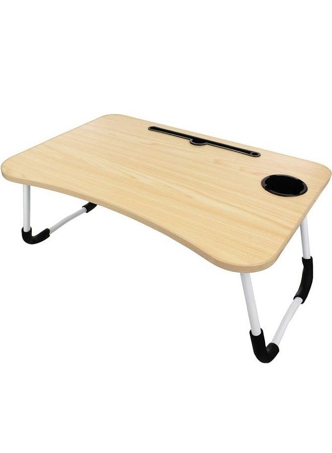 ترابيزة لاب توب محمولة بارجل قابلة للطي وفتحة لحمل التابلت والنوت بوك وفتحة للكوباية، متعددة الاستخدامات، مناسبة للقراءة والاكل - لون خشبي - Image 3