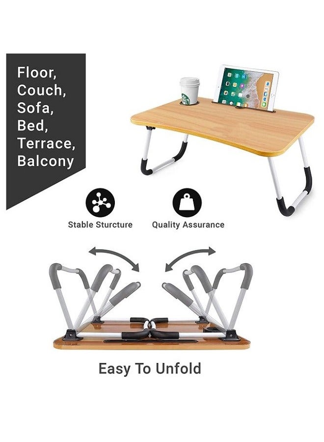 ترابيزة لاب توب محمولة بارجل قابلة للطي وفتحة لحمل التابلت والنوت بوك وفتحة للكوباية، متعددة الاستخدامات، مناسبة للقراءة والاكل - لون خشبي - Image 5