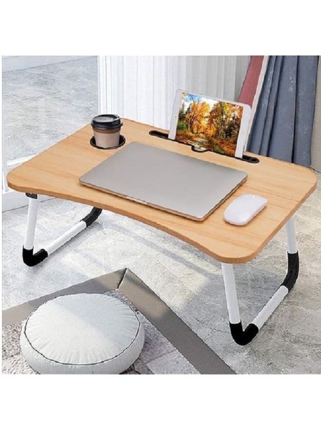 ترابيزة لاب توب محمولة بارجل قابلة للطي وفتحة لحمل التابلت والنوت بوك وفتحة للكوباية، متعددة الاستخدامات، مناسبة للقراءة والاكل - لون خشبي - Image 4