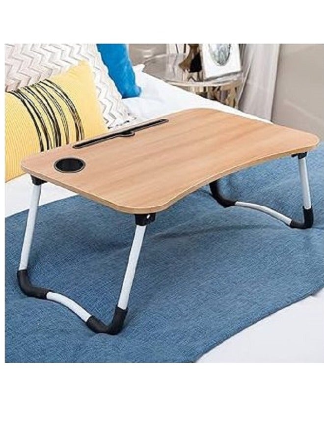 ترابيزة لاب توب محمولة بارجل قابلة للطي وفتحة لحمل التابلت والنوت بوك وفتحة للكوباية، متعددة الاستخدامات، مناسبة للقراءة والاكل - لون خشبي - Image 2