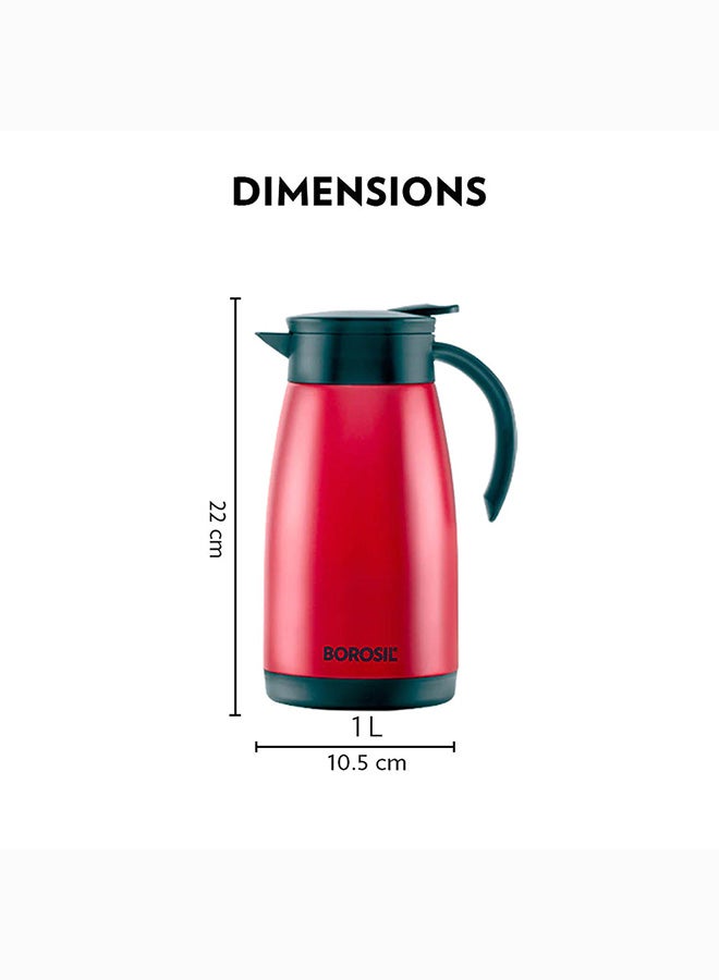 Borosil Vacuum Insulated Stainless Steel Teapot Flask Vacuum Insulated Coffee Pot Red - 1 Ltr - Image 2