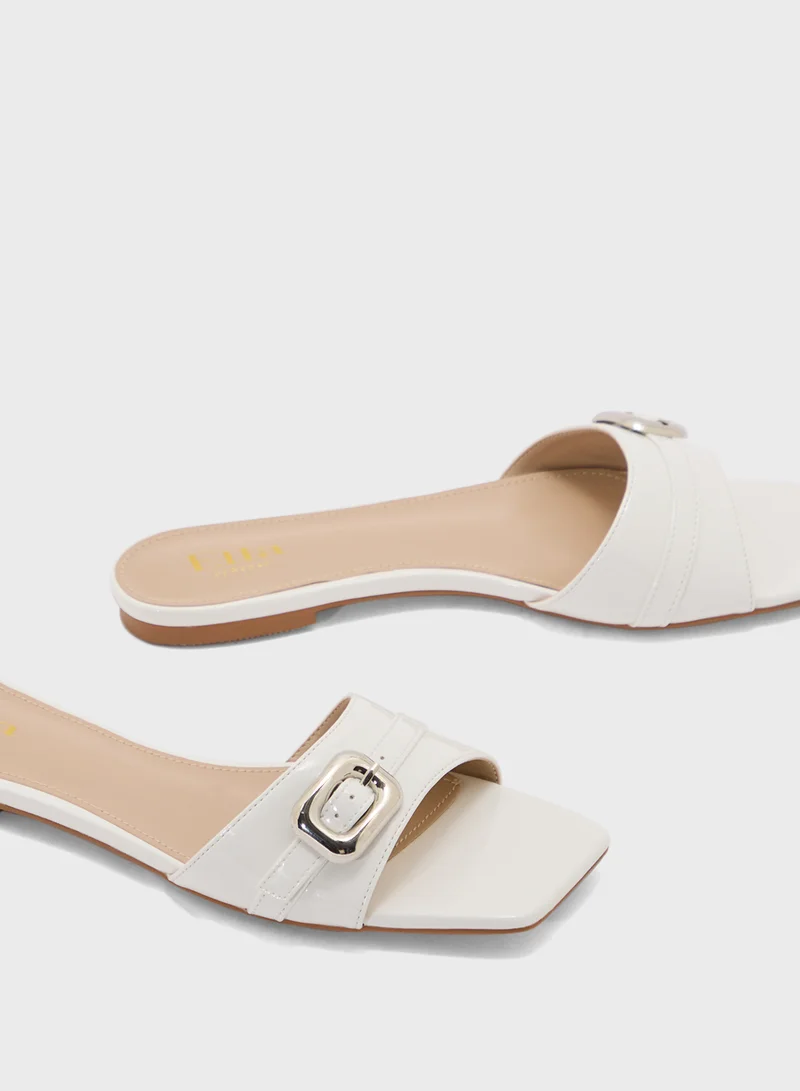 ELLA Buckle Detail Crinkle Patent Flat Sandal