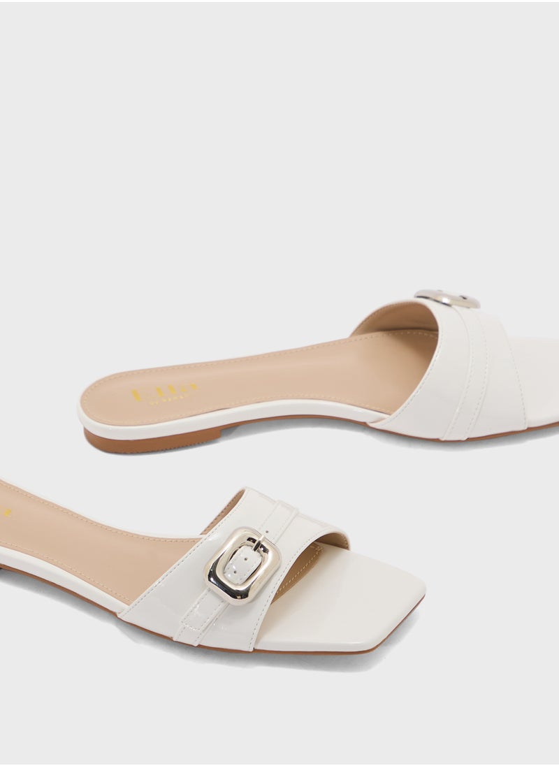 ELLA Buckle Detail Crinkle Patent Flat Sandal  - Image 4