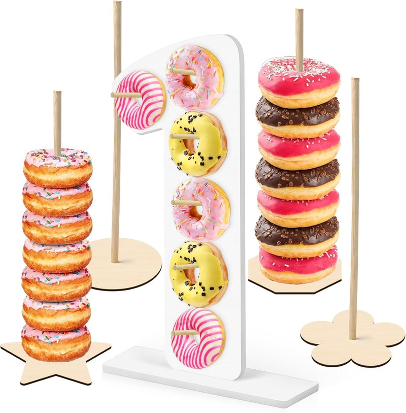 soleim 5 Pcs Donut Stand Set, Doughnut Party Supplies Include 1 Pc Digit Donut Wall Display Stand, 4 Pcs Doughnut Wall, for Birthday Wedding Baby Shower Party (White number 1) - Image 1