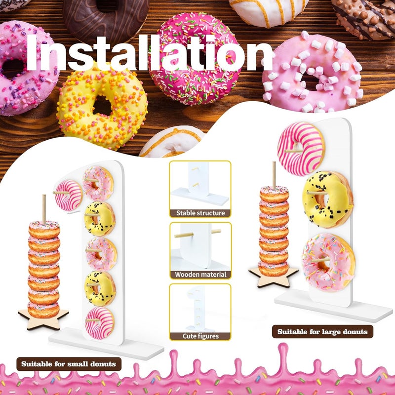 soleim 5 Pcs Donut Stand Set, Doughnut Party Supplies Include 1 Pc Digit Donut Wall Display Stand, 4 Pcs Doughnut Wall, for Birthday Wedding Baby Shower Party (White number 1) - Image 3