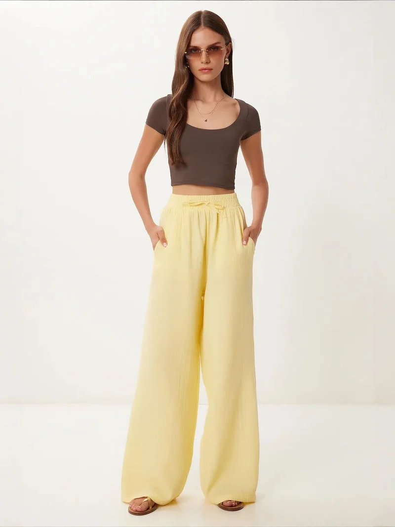 هابينس اسطنبول ISTANBUL Wide Leg Drawstring Waist Pants with Binding Detail
