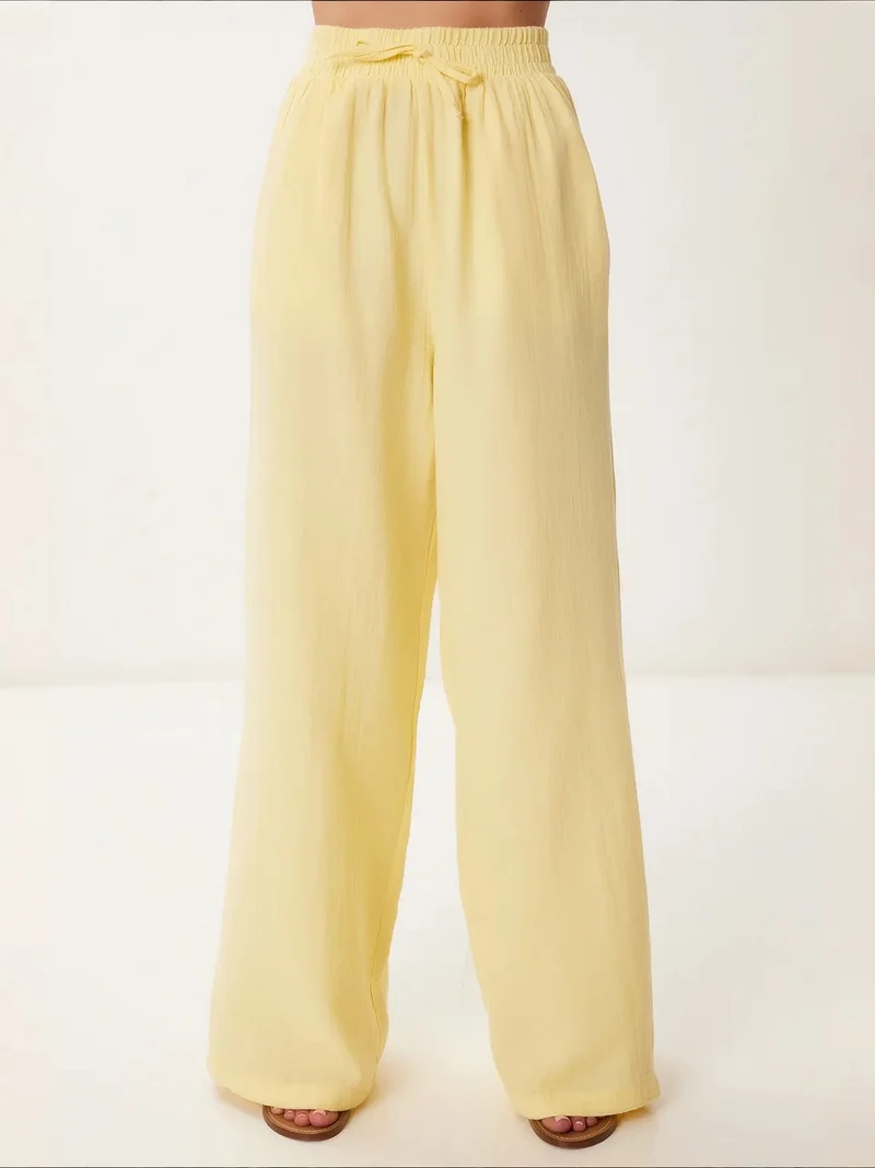 هابينس اسطنبول ISTANBUL Wide Leg Drawstring Waist Pants with Binding Detail