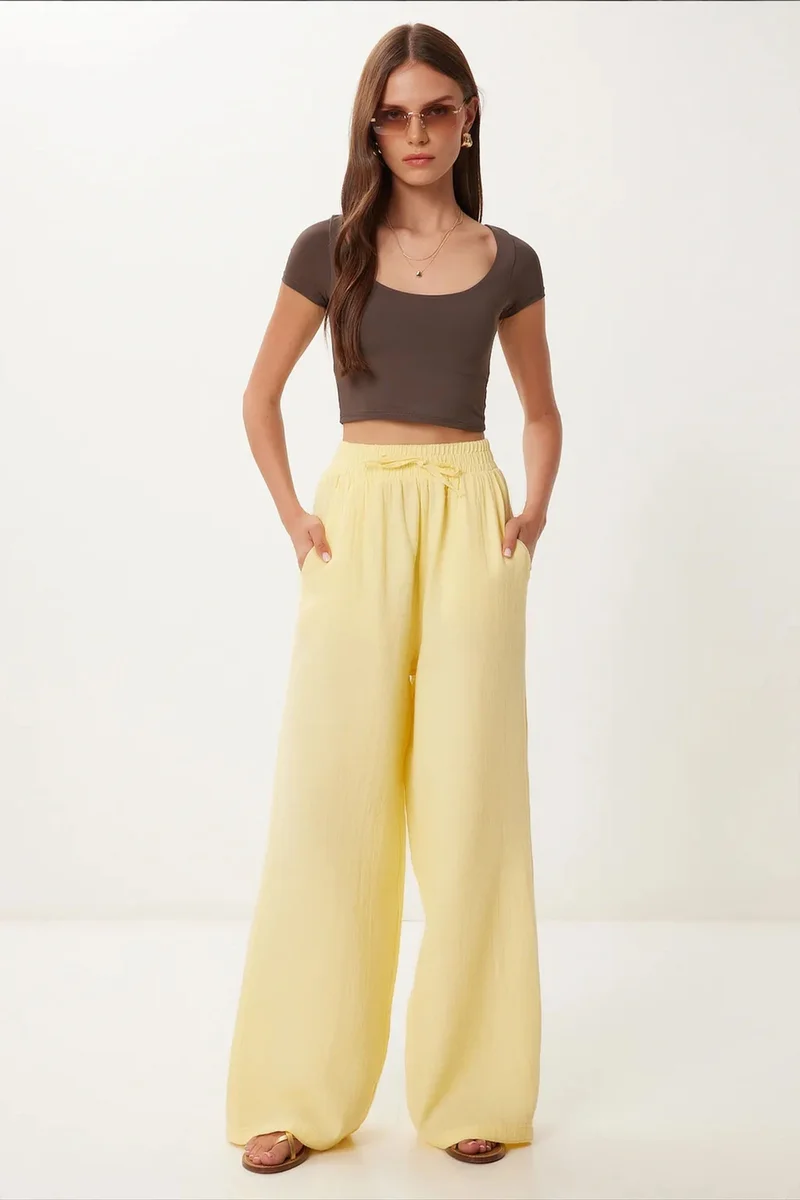 هابينس اسطنبول ISTANBUL Wide Leg Drawstring Waist Pants with Binding Detail