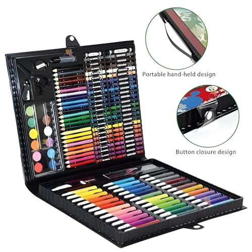 Parssufy 150 Pieces Art Set for Kids with Case, Art and Craft Supplies Kit for Drawing and Painting, Color Set with Markers, Water Colors, Brush, Color Pencils, Crayons (150 pcs black) - Image 5