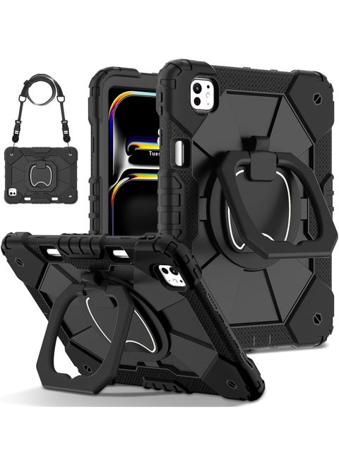 Shoulder Strap Tablet Case Compatible with iPad Pro 13 Inch 2024 (M4, 7th Gen), Heavy Duty Shockproof Protective Cover with Kickstand, Handle, Shoulder Strap