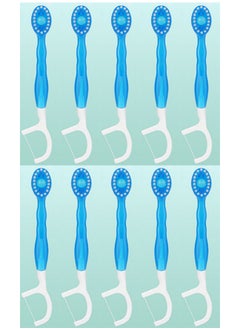 XIYU 10 Pcs 5-in-1 Mint Disposable Toothbrushes Travel Toothbrush Oral Care with Floss Tongue Scraper Toothbrush, Tooth Flossing Inter Dental Brush with Toothpaste, Dental Floss Picks  - Image 1