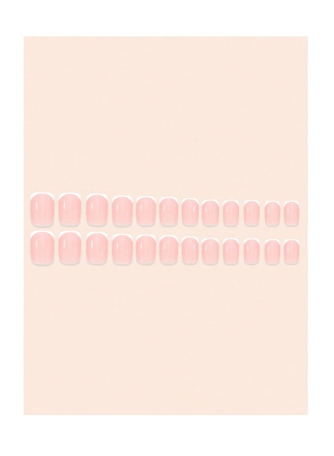 24-piece medium square cream French press-on nails with adhesive tabs and mini file - Image 2