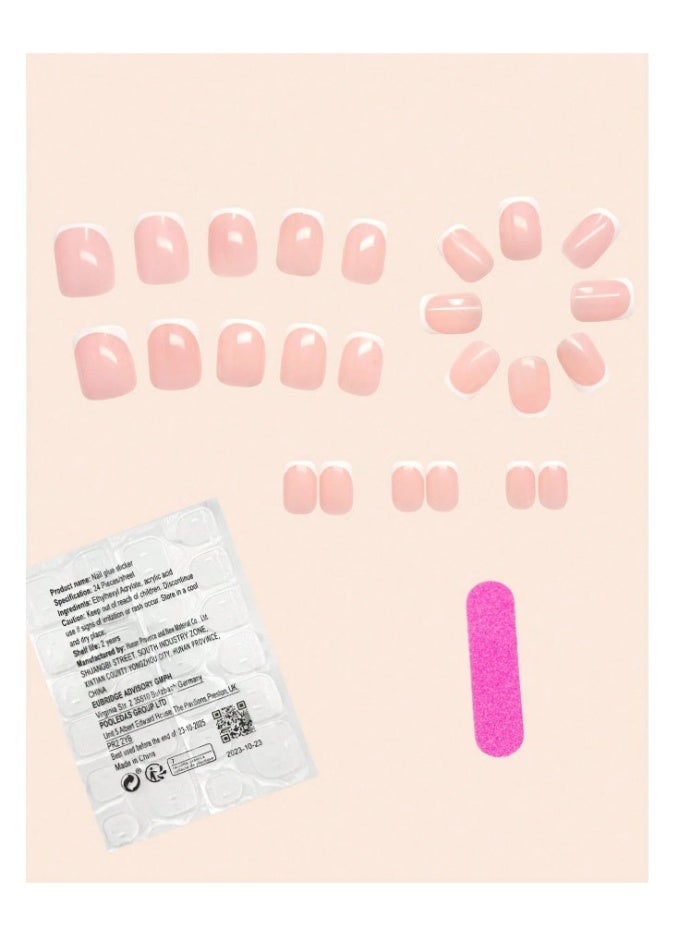 24-piece medium square cream French press-on nails with adhesive tabs and mini file - Image 3