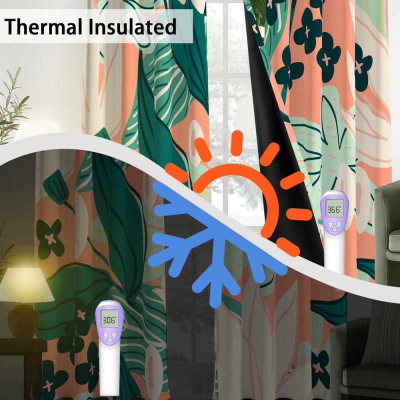Tyrot 100% Blackout Boho Floral Curtains fo Bedroom 84 inch Long 2 Panels Summer Tropical Botanical Black Out Curtains for Living Room Grommet Thermal Insulated Room Darkening Window Drapes - Image 4