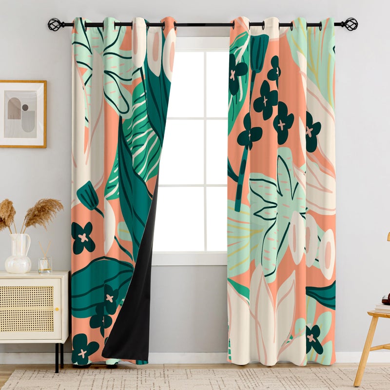 Tyrot 100% Blackout Boho Floral Curtains fo Bedroom 84 inch Long 2 Panels Summer Tropical Botanical Black Out Curtains for Living Room Grommet Thermal Insulated Room Darkening Window Drapes - Image 2