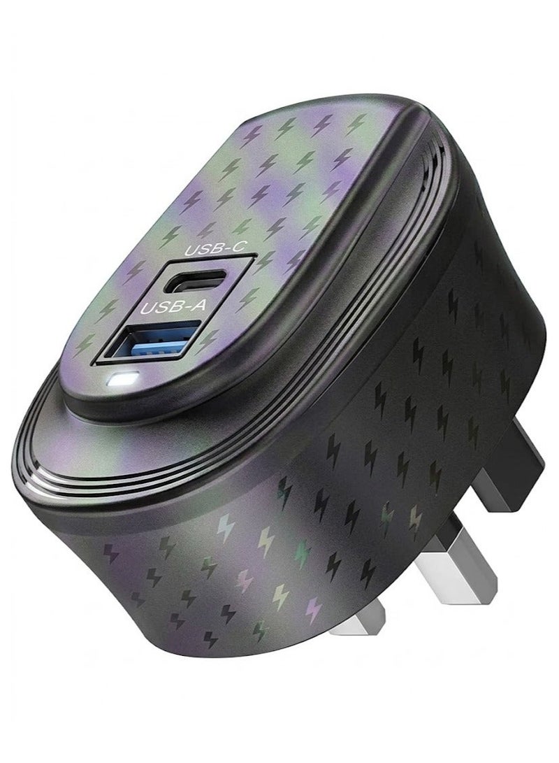 Power Max MX17 65W Dual Port Fast Wall Charger - Iridescent Edition with PD & QC3.0 Fast Charging - Black - Image 1