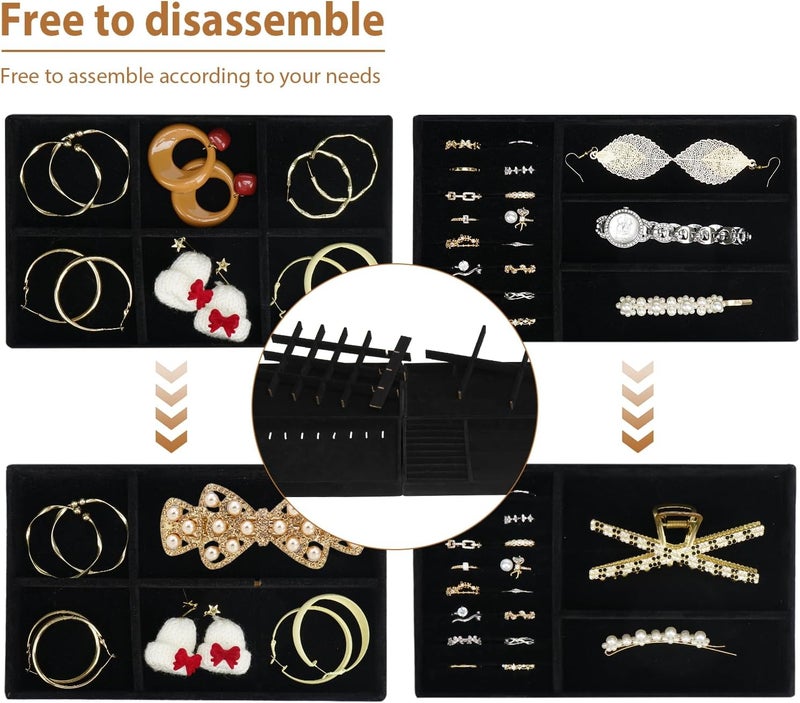 Cirhy 4 Stackable Jewelry Trays Organizer Set for Drawer, Jewelry Organizers and Display Case Storage, Velvet Drawer Inserts Organizer for Necklace Bracelets Earrings Organizer, Gift For Her, Black - Image 1