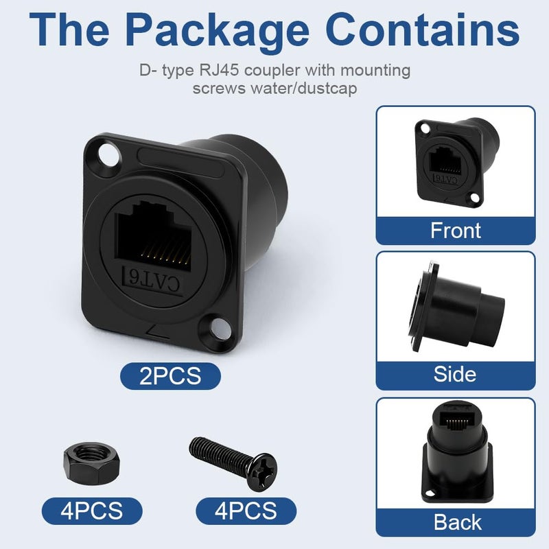OFFCUP RJ45 CAT6 Connector for Panel Mount, 2Pcs Recessed Socket, Pass-Through Connector, Female-Female, Compatible Cat6A/CAT6/CAT5E - Image 3