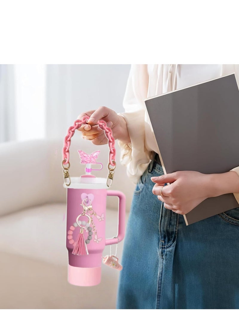 JOSQUEWNN Accessories Set for Stanley Cup 40 oz Tumbler: Tassel Bead Pendant, Charm Bracelet, Key chain, Resin Straw, Dust Cover, Leak-Proof Drinking Straw Cover, Stylish and Practical Drink ware Accessories,Pink.  - Image 3
