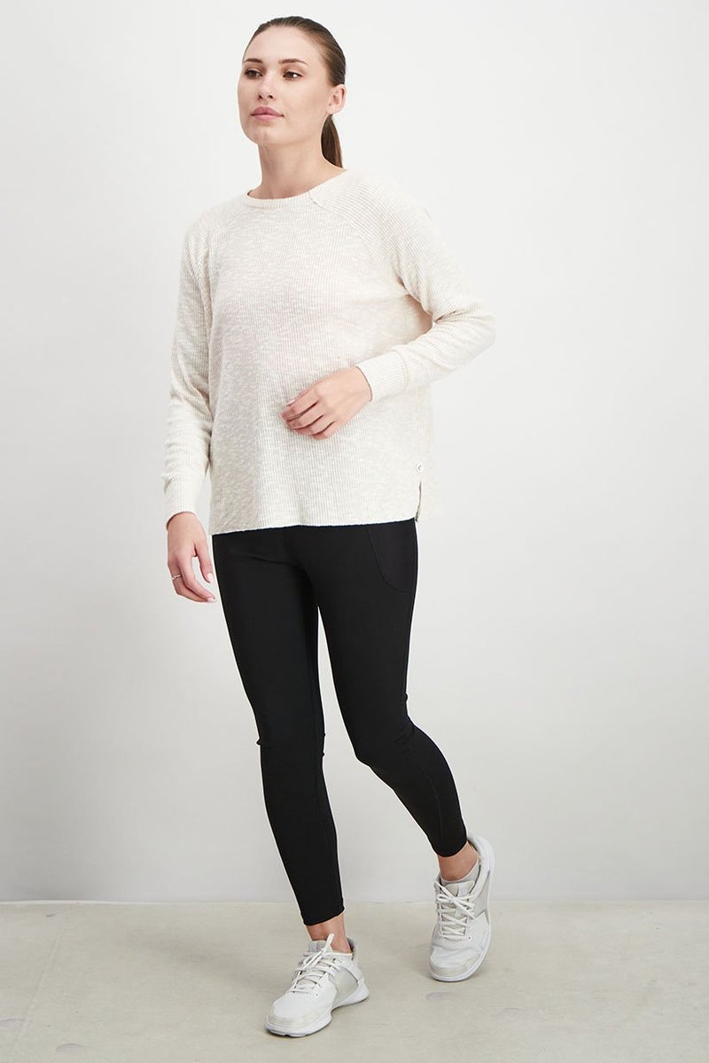 UNDIZ Women Crew Neck Long Sleeve Textured Top, Beige - Image 4