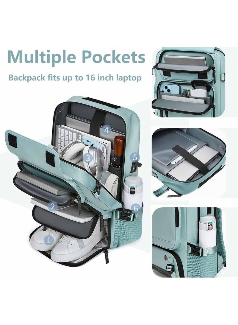 Bukela Travel Backpack with Shoe Compartment & Charging Port – Lightweight, Waterproof, Large Capacity 17" Laptop Bag for Travel,Hiking, Work, Fitness, and Daily Use - Green - Image 4