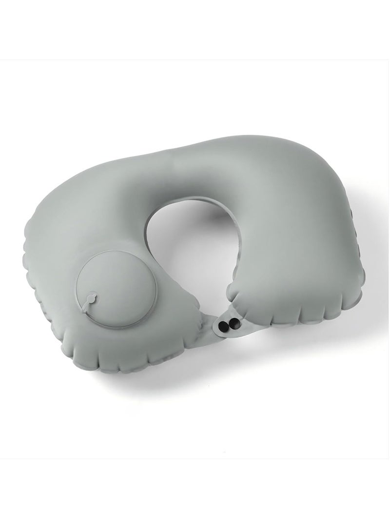 وسادة السفر ، الضغط على نفخ وسادة الطائرة ، وسادات الرقبة القابلة للطي للسفر ، وسادة الرقبة المحمولة للرحلة الطويلة ، السفر ، المكتب ، التخييم ، الرمادي. - Image 1