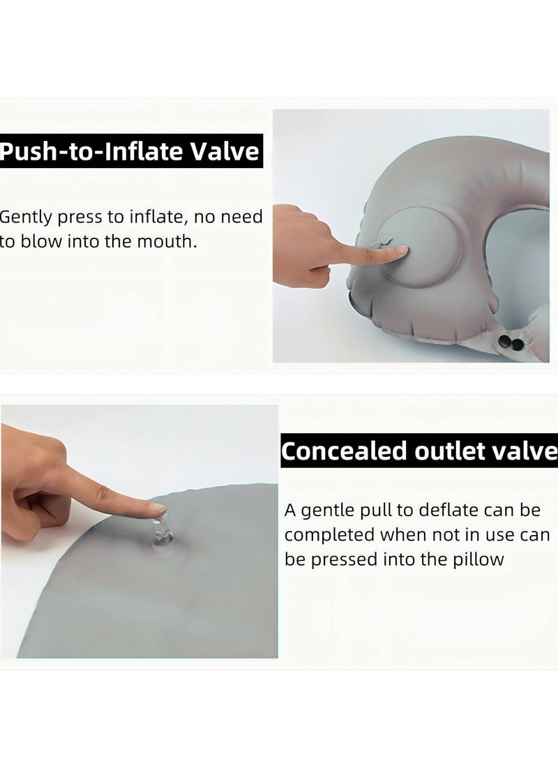 وسادة السفر ، الضغط على نفخ وسادة الطائرة ، وسادات الرقبة القابلة للطي للسفر ، وسادة الرقبة المحمولة للرحلة الطويلة ، السفر ، المكتب ، التخييم ، الرمادي. - Image 5