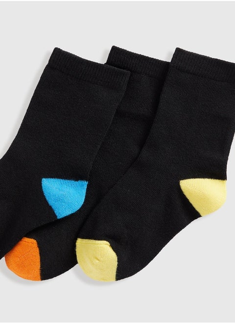 Black Colour-Block Socks - 5 Pack