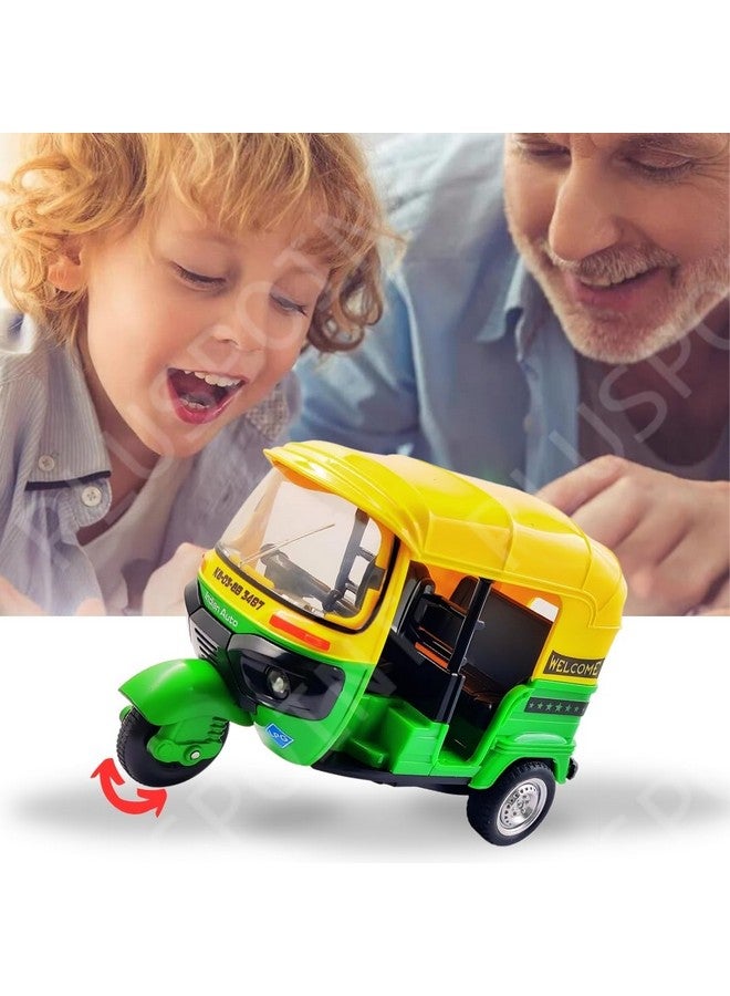 PLUSPOINT Auto Rickshaw Toy,with Pull Back Action City Traffic Vehicles Public Transport Toy with Light and Sound for Aged 3 4 5 6 Boys and Girls,Kids Party Favors Gifts (Green) - Image 5