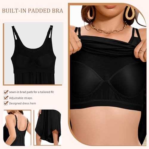 JOYSHAPER Built in Bra Summer Maxi Dresses Casual Sundress Beach Dress Vacation Dress with Pockets Pure Black - Image 4
