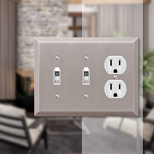Amerelle Century Double Toggle/Single Duplex Steel Wallplate in Brushed Nickel - Image 3