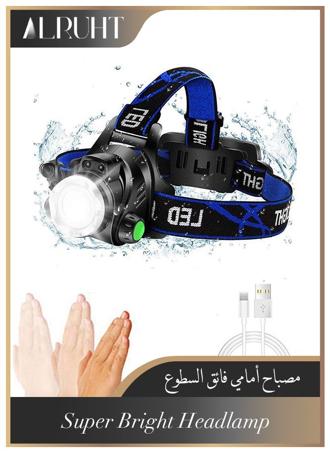 Alruht Super Bright Headlamp, USB Rechargeable Led Head Lamp, IPX4 Zoomable Waterproof Headlight with 3 Modes and Adjustable Headband for Camping, Hiking, Outdoors, Hunting, Running  - Image 1