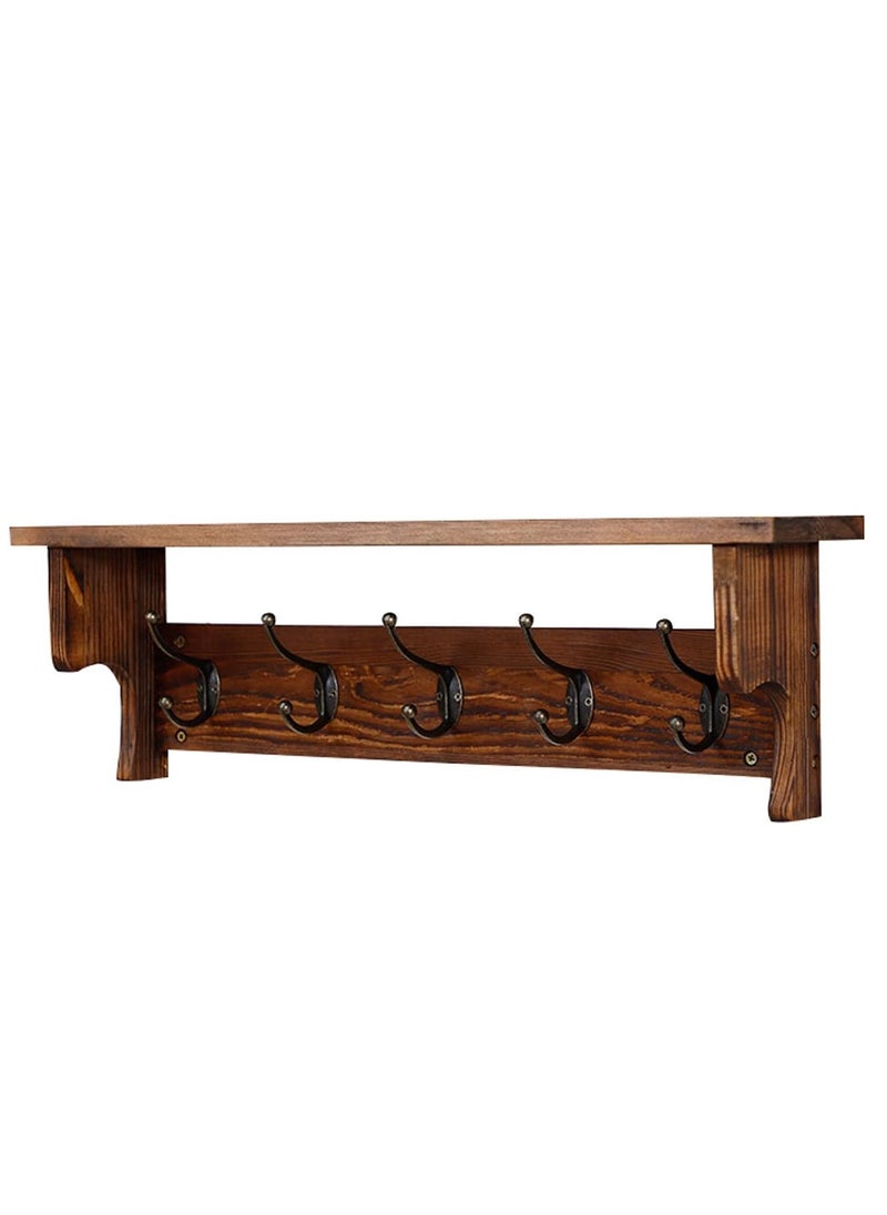 Arabest - Wall Hooks with Shelf,Wood Coat Rack with Shelf Wall-Mounted,Entryway Hanging Shelf with 5 Metal Hooks,for Bathroom, Mudroom,Bedroom (Nut-brown) - Image 1