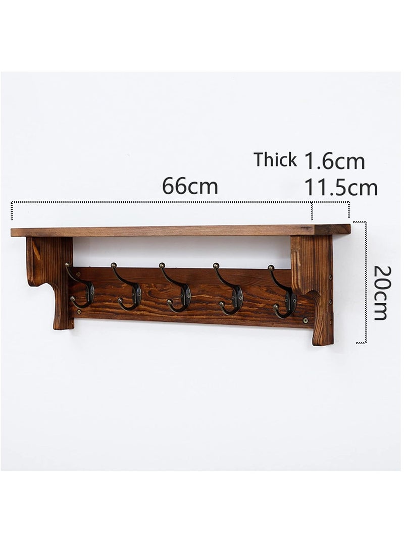 Arabest - Wall Hooks with Shelf,Wood Coat Rack with Shelf Wall-Mounted,Entryway Hanging Shelf with 5 Metal Hooks,for Bathroom, Mudroom,Bedroom (Nut-brown) - Image 1