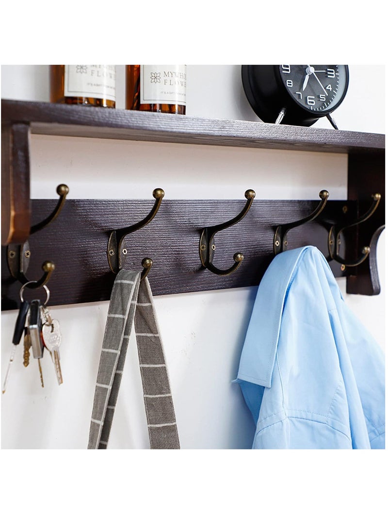 Arabest - Wall Hooks with Shelf,Wood Coat Rack with Shelf Wall-Mounted,Entryway Hanging Shelf with 5 Metal Hooks,for Bathroom, Mudroom,Bedroom (Nut-brown) - Image 1