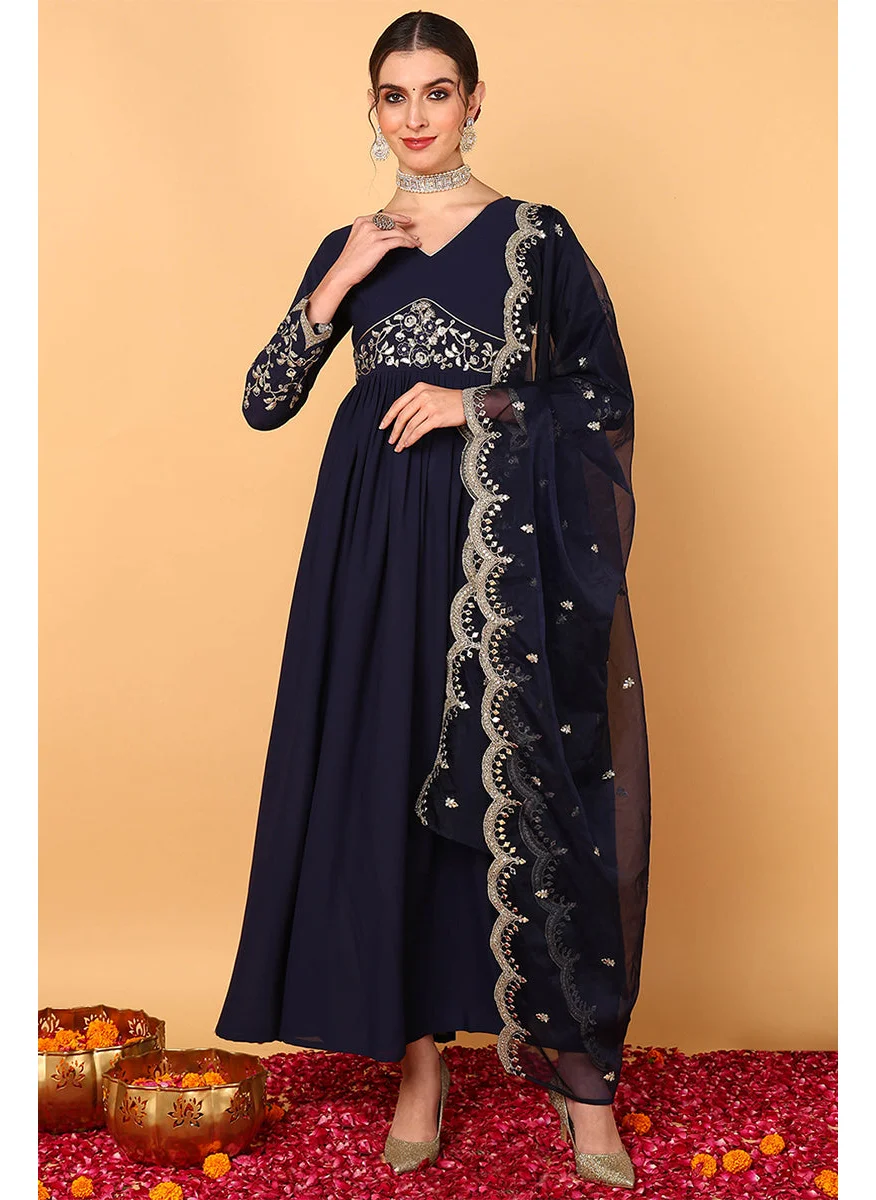ZERESOUQ Blue Georgette Zari Embroidered 2-Piece Anarkali Set