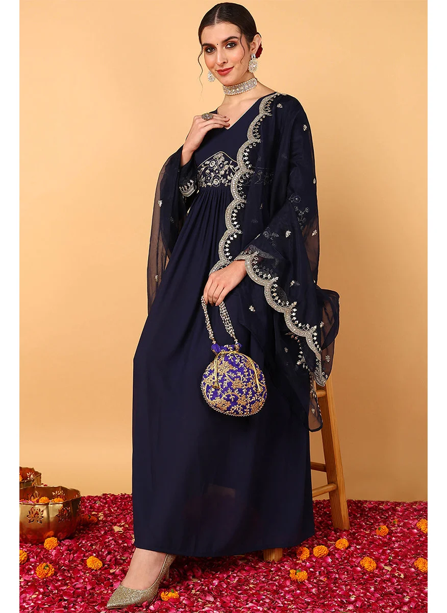 ZERESOUQ Blue Georgette Zari Embroidered 2-Piece Anarkali Set