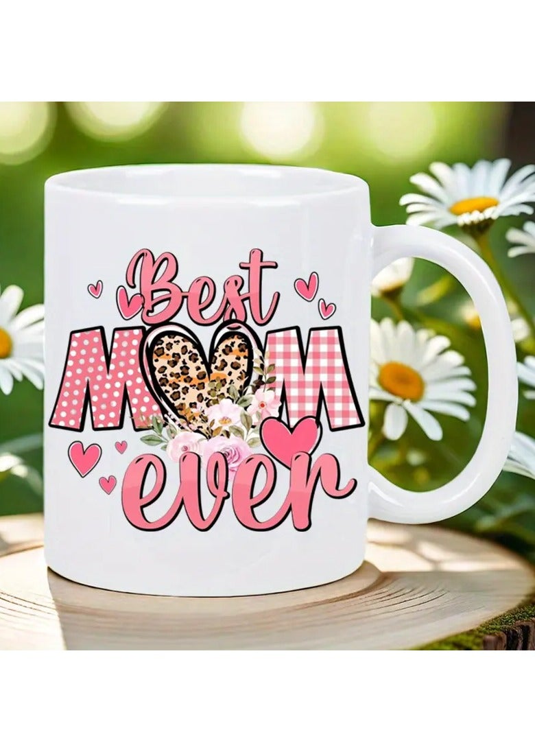 راين كوب قهوة خزفي "أفضل أم على الإطلاق" سعة ١١ أونصة - كوب سفر أبيض أنيق بتصميم قلب وزهرة، قابل لإعادة الاستخدام ومعزول، هدية مثالية لعشاق القهوة، رجالًا ونساءً، أدوات شرب يومية | تصميم مرح | أدوات شرب معزولة، إكسسوارات بار القهوة - Image 1