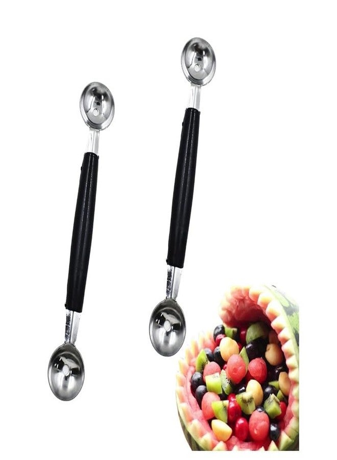 Junfamilee 2Pcs Melon Baller Scoop, Stainless Steel Double Ended Headed Fruit Ice Cream Ball Spoon, DIY Fruit Platter Ball Tool Scooper for Watermelon/Ice Cream/Fruits/Sorbet/Meatball, Fruit and Vegetable Tools - Image 1