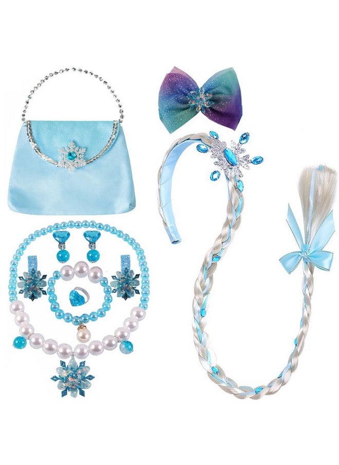 Yosbabe Princess Elsa Wig Elsa Braid Cosplay Long Hair Wig For Girls Elsa Necklace Bag Bracelet Earrings Ring Hair Bow Hair Clips Dress Up Accessories For Halloween Christmas Party Favors  - Image 1