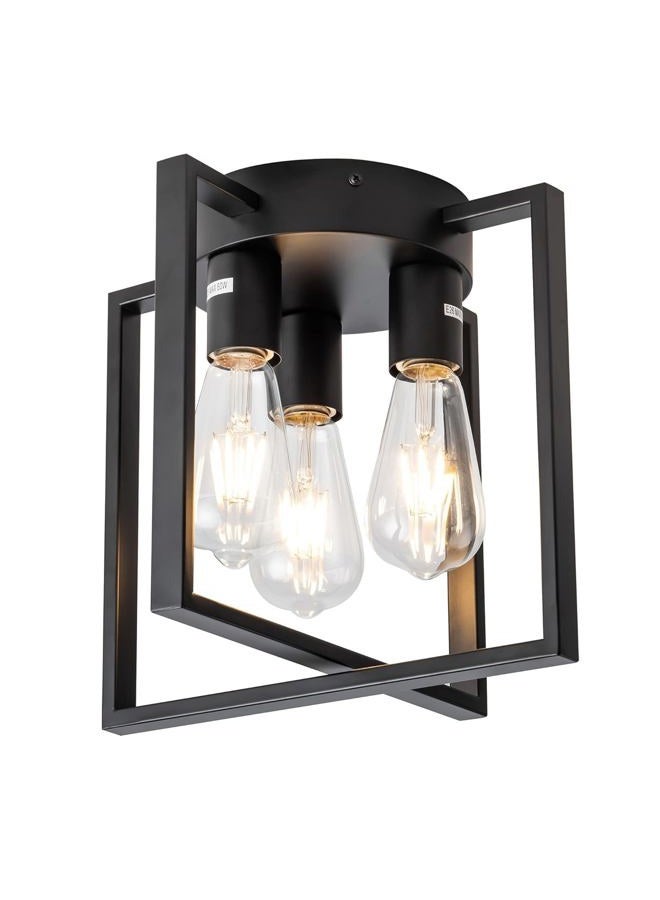 LEIP 3-Light Ceiling Light Fixture, Semi-Flush Mount Light with Contemporary Geometric Metal Cage, Farmhouse Industrial Lighting for Kitchen Living Room Bedroom Hallway Foyer, E26 Black - Image 1