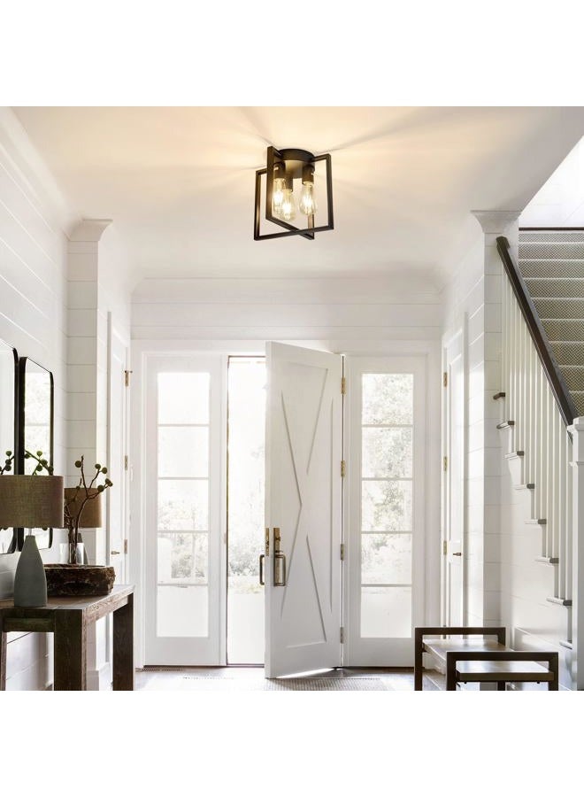 LEIP 3-Light Ceiling Light Fixture, Semi-Flush Mount Light with Contemporary Geometric Metal Cage, Farmhouse Industrial Lighting for Kitchen Living Room Bedroom Hallway Foyer, E26 Black - Image 5